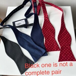Cremieux Bow Tie Men Red Blue Silk Polka Dot Self-Tie 2 Pack Lot